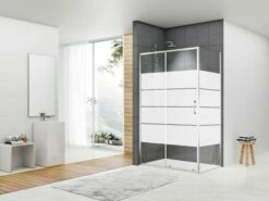 Box Doccia Angolare Arek 70x120 H190 Porta Scorrevole E Lato Fisso Cristallo 6 Mm Trasparente Serigrafato Cromo