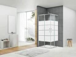 Box Doccia Angolare Arek 80x80 H190 Porte Scorrevoli Cristallo 6 Mm Trasparente Serigrafato Cromo