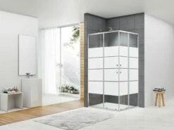 Box Doccia Angolare Arek 70x120 H190 Porte Scorrevoli Cristallo 6 Mm Trasparente Serigrafato Cromo