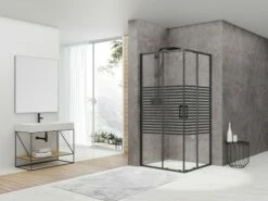 Box Doccia Angolare Arek 70x70 H190 Porte Scorrevoli Cristallo 6 Mm Trasparente Serigrafato Nero Opaco