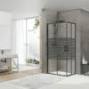 Box Doccia Angolare Arek 70x80 H190 Porte Scorrevoli Cristallo 6 Mm Trasparente Serigrafato Nero Opaco -Negozio online Bagno arek porta porta rettangolare nero opaco 4