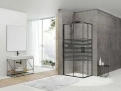 Box Doccia Angolare Arek 70x100 H190 Porte Scorrevoli Cristallo 6 Mm Trasparente Serigrafato Nero Opaco