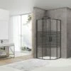 Box Doccia Angolare Semicircolare Arek 80x80 H190 Porte Scorrevoli Cristallo 6 Mm Trasparente Serigrafato Nero Opaco -Negozio online Bagno arek semicircolare nero opaco