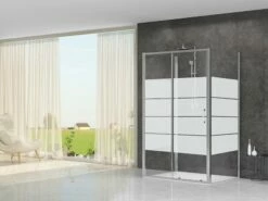 Box Doccia Arek 90x120x90 H190 Porta Scorrevole E 2 Lati Fissi Cristallo 6 Mm Trasparente Serigrafato Cromo