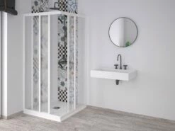 Box Doccia Angolare Skill 2 Ante Scorrevoli 70x90 Cm Acrilico Semitrasparente Effetto Bagnato Bianco Pastello