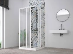 Box Doccia Skill 2 Ante Scorrevoli E Lato Fisso 70x100x70 Cm Acrilico Semitrasparente Effetto Bagnato Bianco Pastello