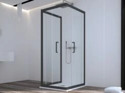 Box Doccia Zen 70x120x70 H190,4 2 Porte Scorrevoli E Lato Fisso Cristallo 6 Mm Trasparente Nero Opaco