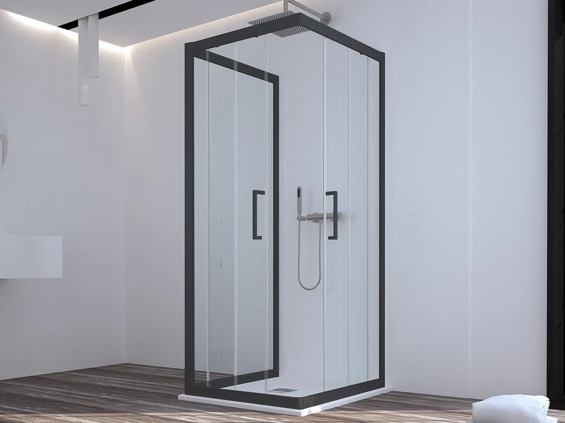 Box Doccia Zen 80x100x80 H190,4 2 Porte Scorrevoli E Lato Fisso Cristallo 6 Mm Trasparente Nero Opaco 3 Box Doccia Zen 80x100x80 H190,4 2 Porte Scorrevoli E Lato Fisso Cristallo 6 Mm Trasparente Nero Opaco