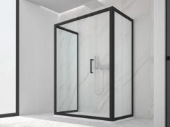 Box Doccia Zen 70x100x70 H190,4 Porta Scorrevole E 2 Lati Fissi Cristallo 6 Mm Trasparente Nero Opaco